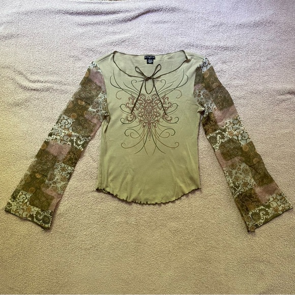 F.A.N.G. Vintage Small Green Glitter Y2K quilted long sleeve shirt - Picture 7 of 12